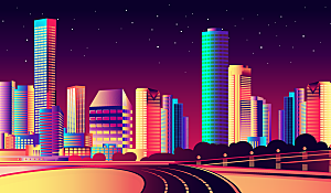 城市夜景插画海报