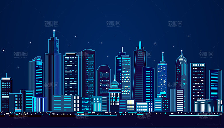 城市夜景插画海报