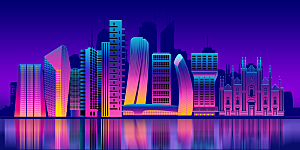简约大气城市夜景插画海报