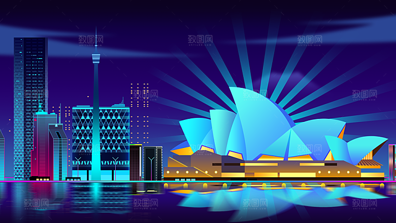 简约大气城市夜景插画海报