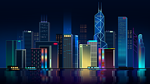 简约大气城市夜景插画海报