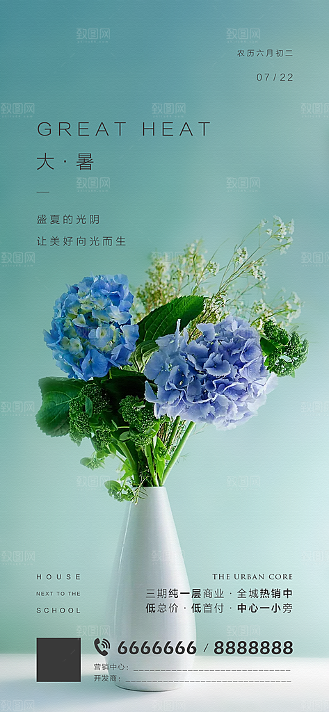 简约大气大暑节气宣传海报