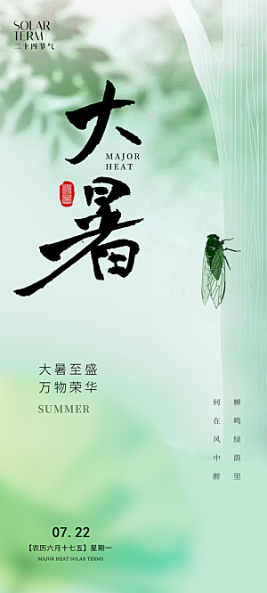 简约大气大暑节气宣传海报