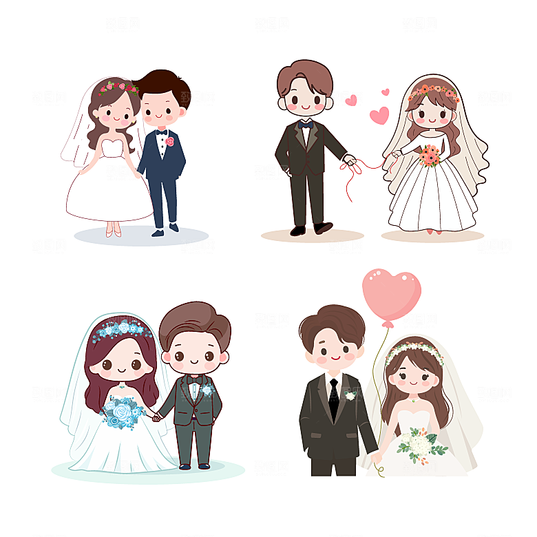 可爱卡通婚礼情侣形象