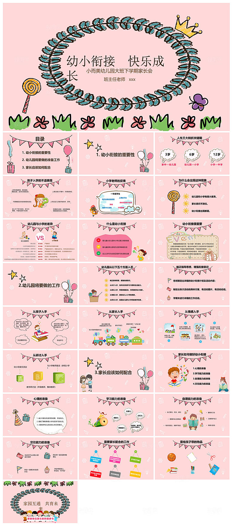 卡通可爱幼儿园新生家长会课件