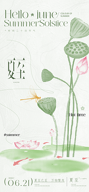 24节气夏天6月你好夏季夏至时节海报