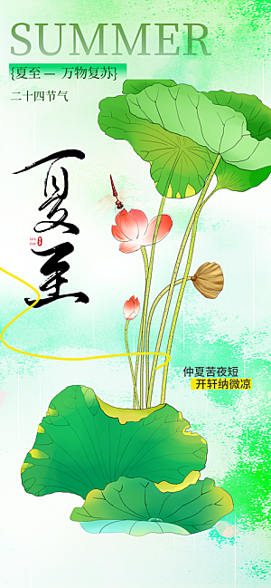 24节气夏天6月你好夏季夏至时节海报