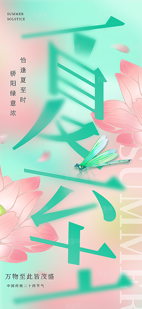 24节气夏天6月你好夏季夏至时节海报