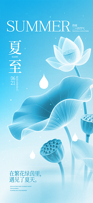 24节气夏天6月你好夏季夏至时节海报