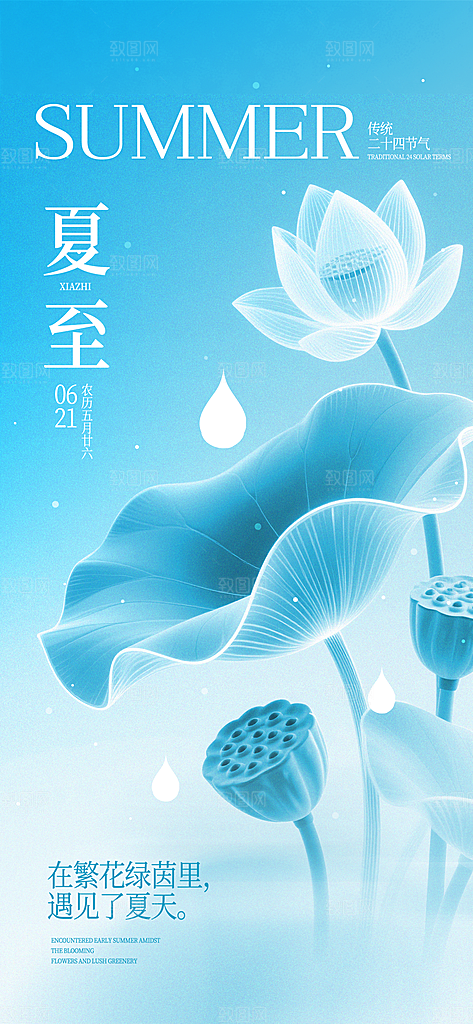 24节气夏天6月你好夏季夏至时节海报