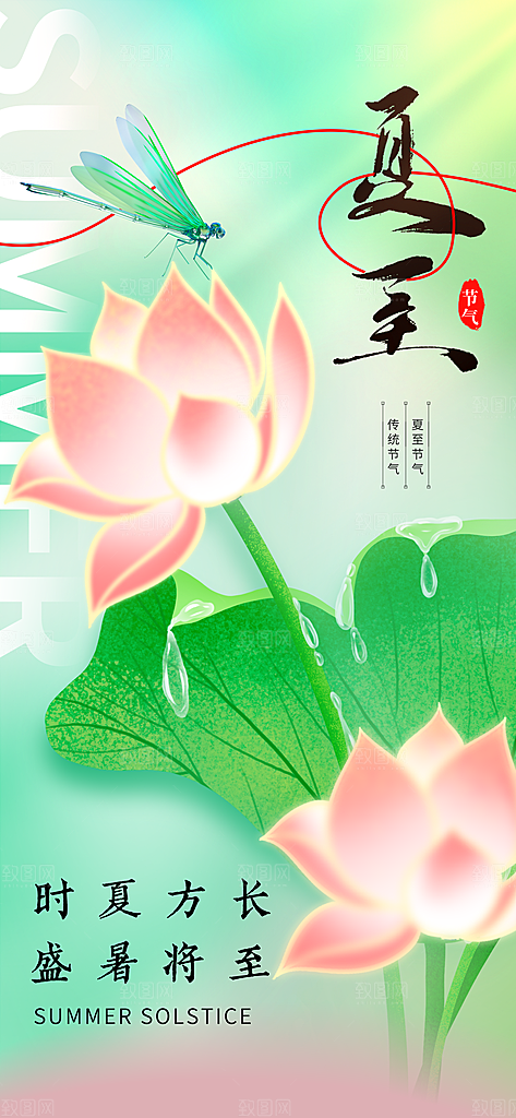 24节气夏天6月你好夏季夏至时节海报