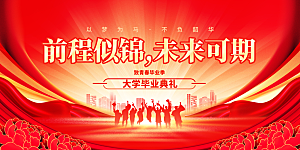 毕业典礼青春再见毕业季背景展板横版海报