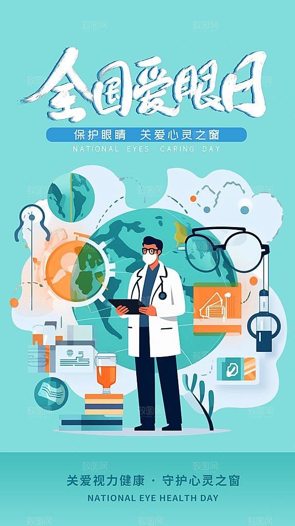全国爱眼日科学用眼保护视力医院眼科海报