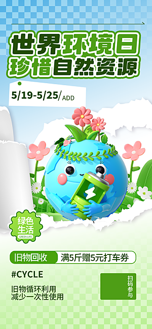 世界环境日保护地球生态环保低碳节能海报