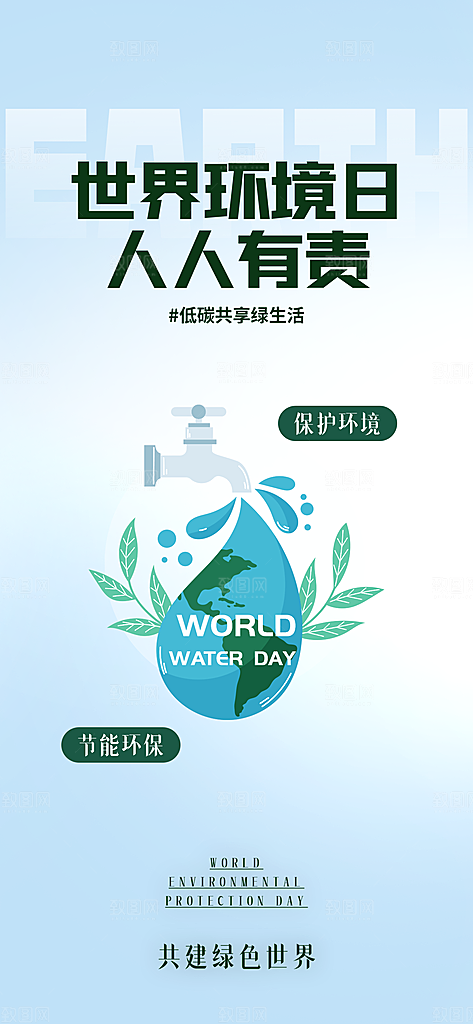 世界环境日保护地球生态环保低碳节能海报