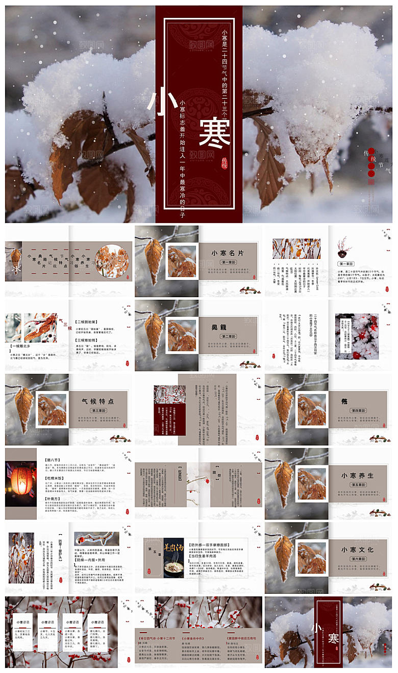 简约中国传统节气文化介绍雪花雪景冬天课件