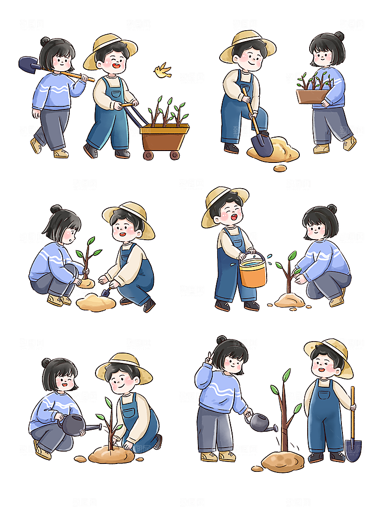 植树节种树过程系列元素