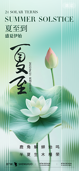 小清新夏日夏至荷花地产借势海报