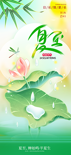 小清新夏至海报荷花夏天海报