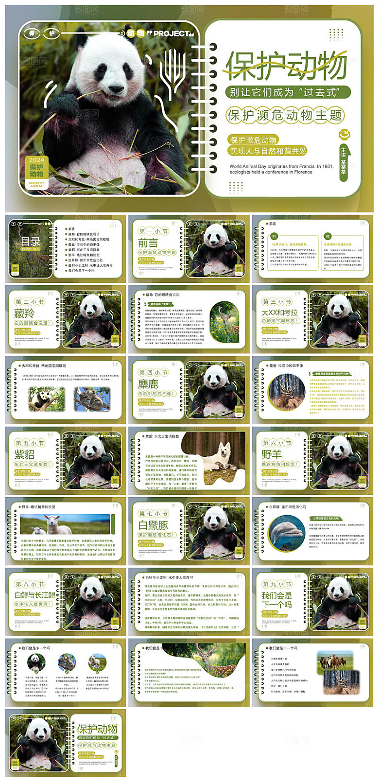 卡通儿童保护野生动物宣传主题班会课件