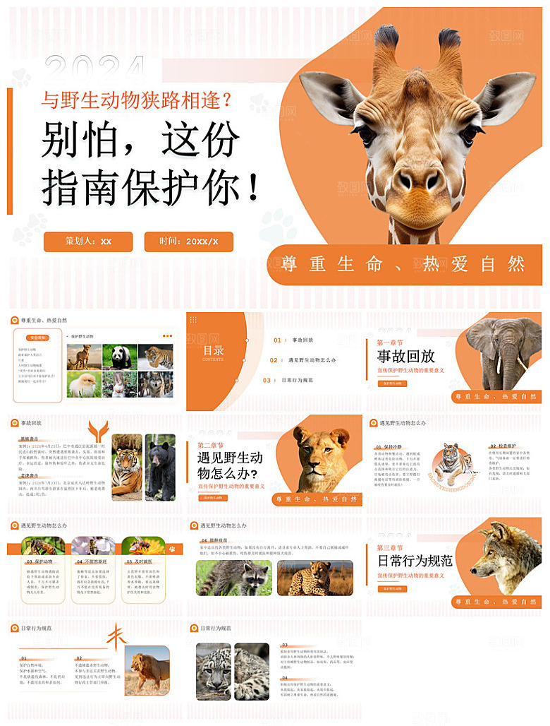 卡通儿童保护野生动物宣传主题班会课件