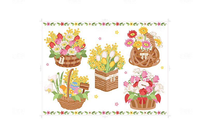 花朵花卉篮子插画
