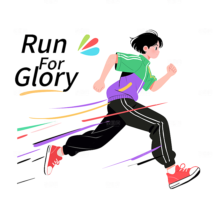 男生跑步手绘插画运动人物