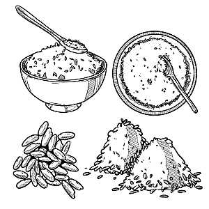 复古手绘谷物水稻大米小麦燕麦黑白线稿素材