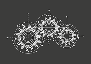 手绘抽象科技线性机械金属工业齿轮设计素材