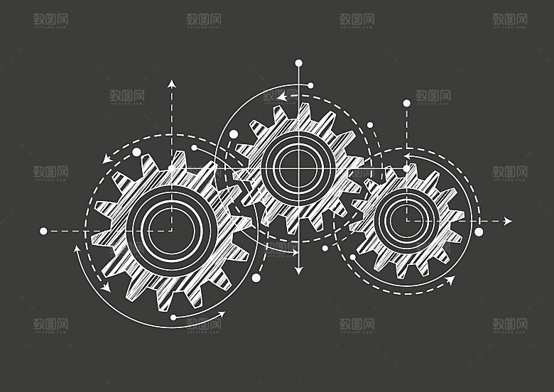 手绘抽象科技线性机械金属工业齿轮设计素材