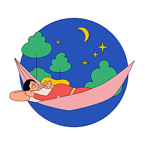 手绘扁平家庭人物日常生活方式旅游场景