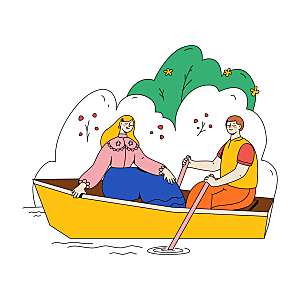 手绘扁平家庭人物日常生活方式旅游场景