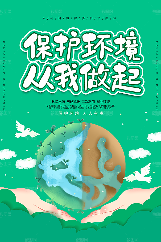 保护地球环境土地荒漠化干旱日节约资源海报