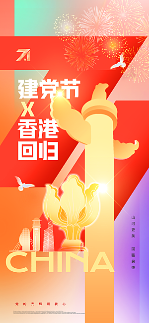 简约红色七一建党节建党精神宣传海报 (2