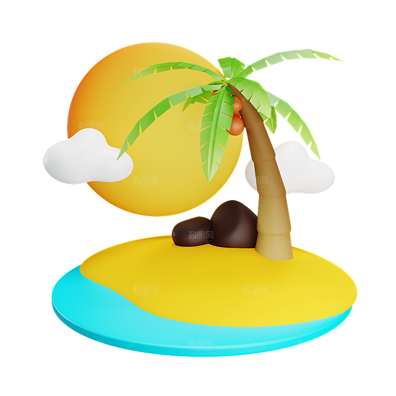 卡通3D立体旅游免扣元素
