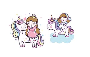 女孩和独角兽插画