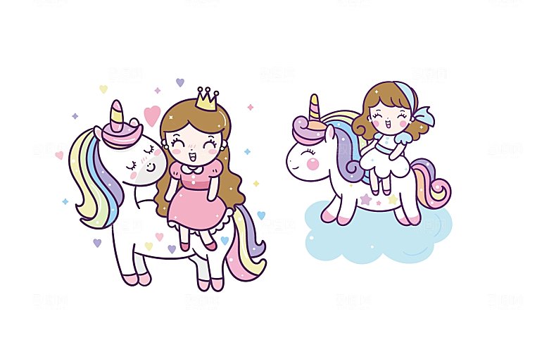 女孩和独角兽插画