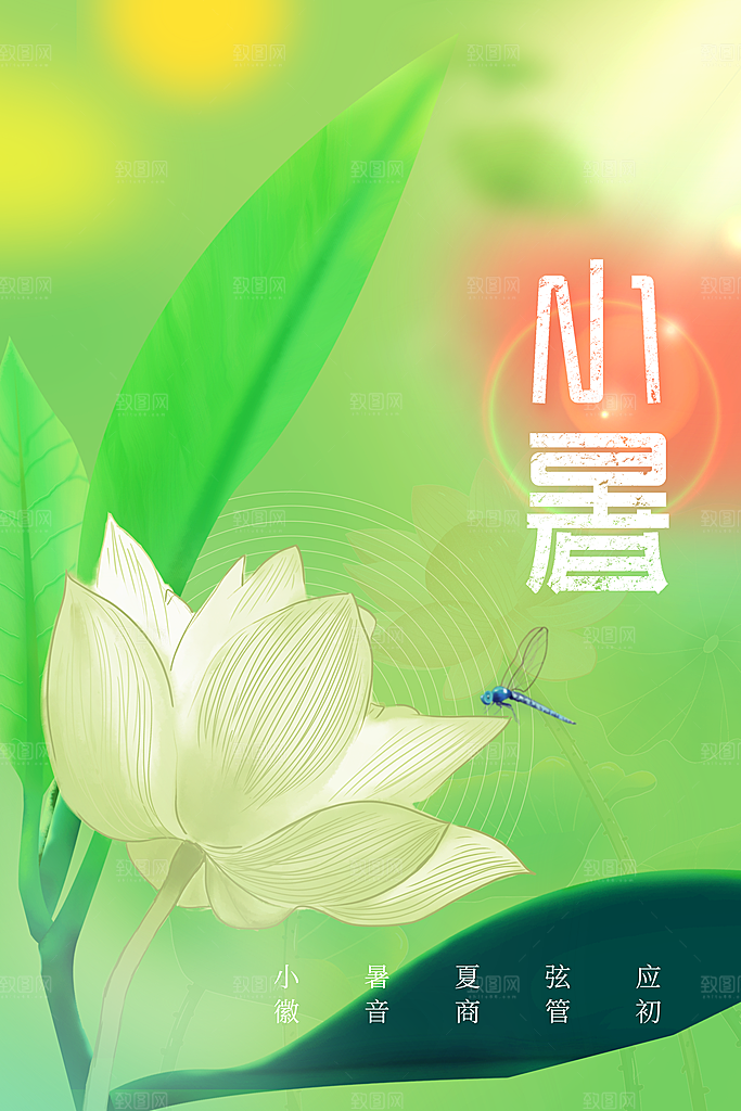 小暑人物卡通插画海报