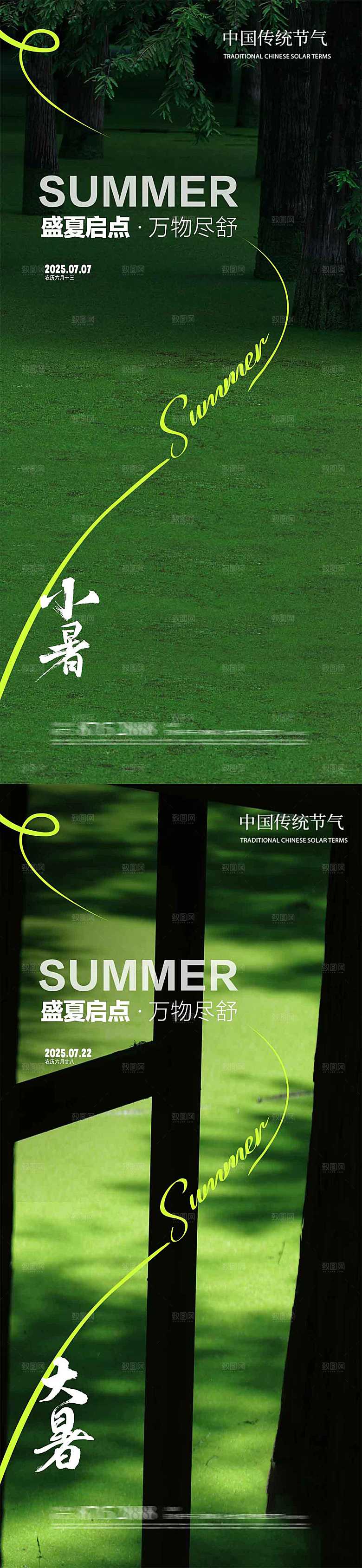 小暑大暑树荫倒影夏季树林清新简约