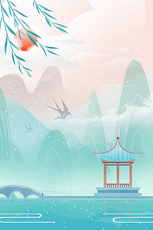 中国风二十四节气节日海报山水风景背景素材