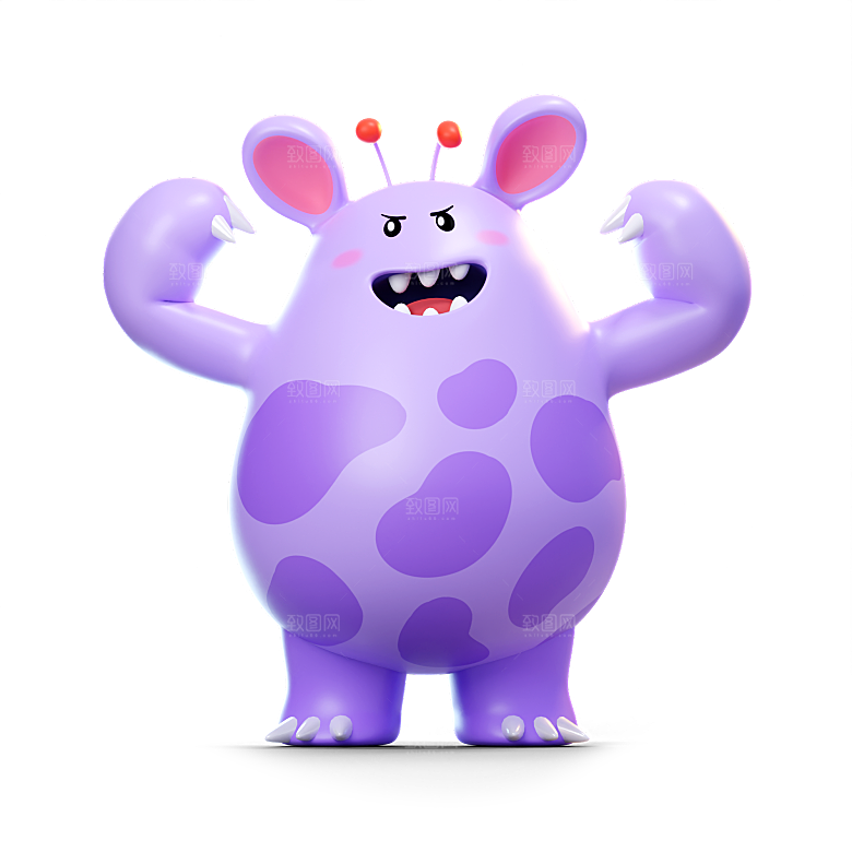 小怪兽怪物卡通形象设计3D元素png