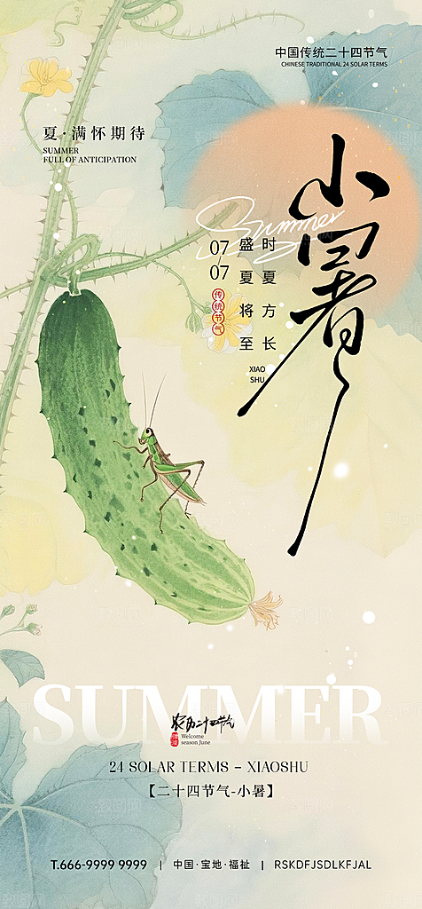 小暑节日唯美简约大气节气海报