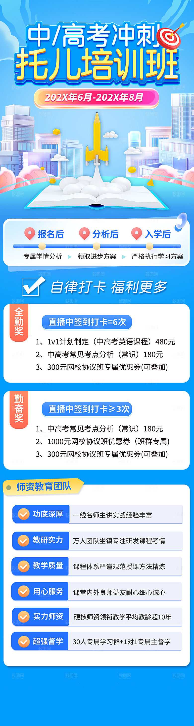 暑假假期托管教育辅导班宣传长图