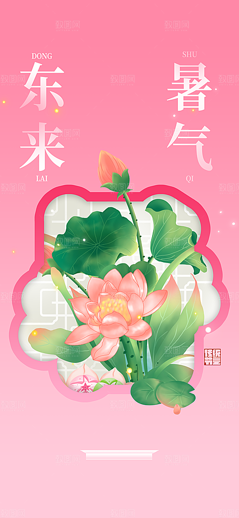 大暑荷花花朵节气海报