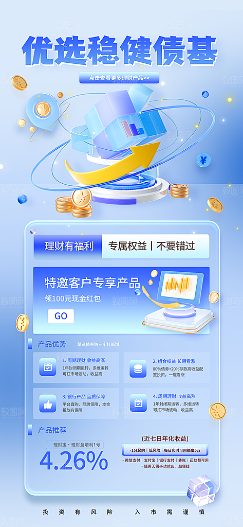 金融理财投资产品基金股票养老办卡银行海报