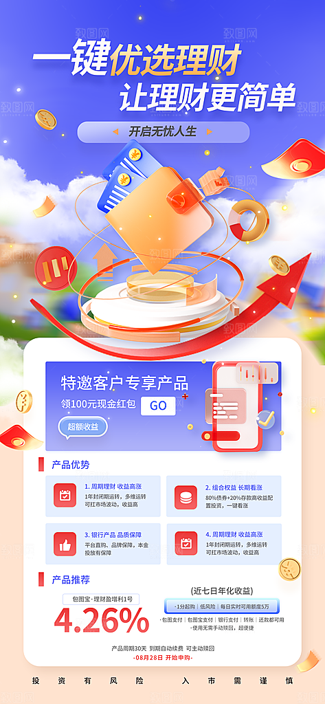 金融理财投资产品基金股票养老办卡银行海报
