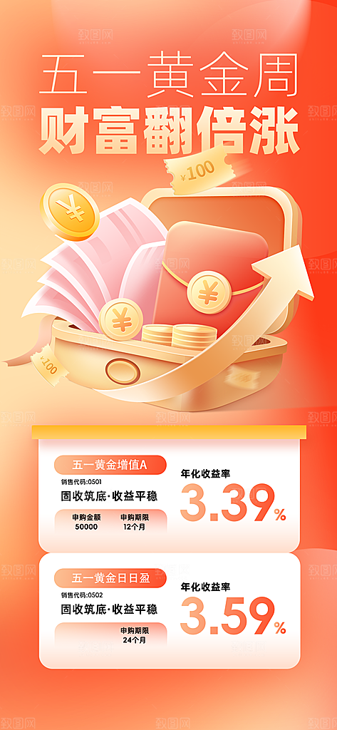 金融理财投资产品基金股票养老办卡银行海报