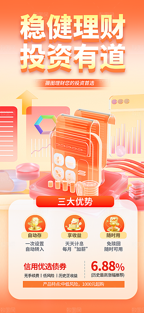 金融理财投资产品基金股票养老办卡银行海报
