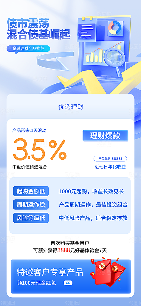 金融理财投资产品基金股票养老办卡银行海报