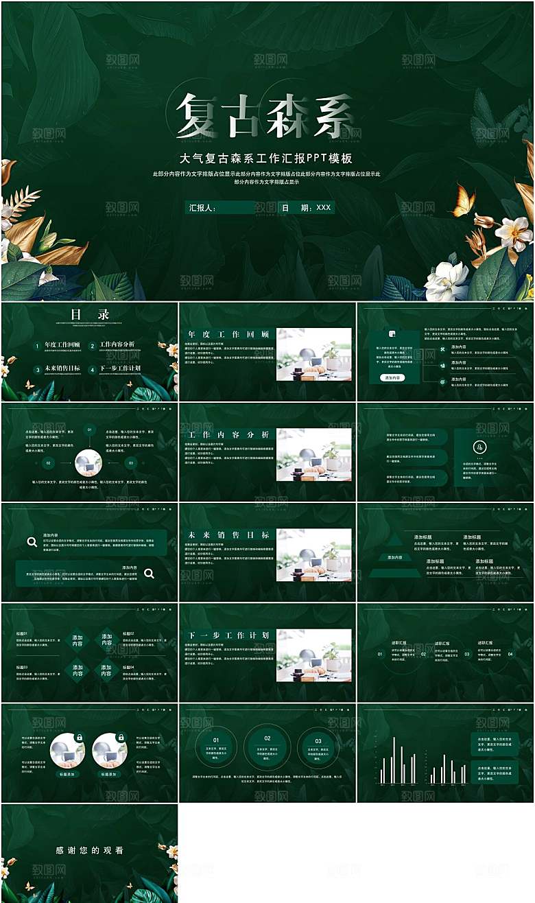 复古森系工作汇报PPT模板